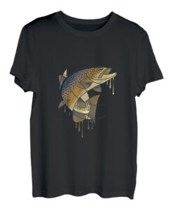 Kubistisches braunes Forellenangeln, coole Fischkunst, Malbekleidung T-Shirt