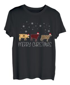 Kuh Frohe Weihnachten Niedlicher Schlafanzug Leopard X-Mas Bauer T-Shirt