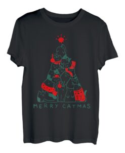 Merry Catmas Pullover für Katzen, Weihnachtsbaum, Schal T-Shirt