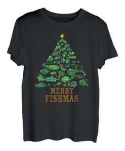 Merry Fishmas Lustiger Weihnachtsbaum Lichter Fisch Angeln Liebhaber T-Shirt
