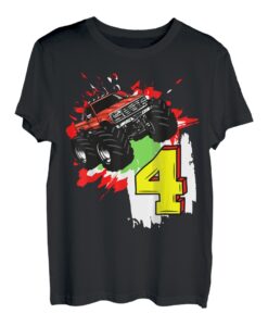 Monster Truck Geburtstag 4 Jahre 4. Geburtstag Feier Jungen T-Shirt