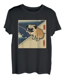 Mops Hund Lustiges T-Shirt Hund Angeln Herren Lustige Kleidung Lustige Waren Brief T-Shirt Salzwasser Angeln Fluss Angeln T-Shirt