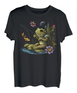 Niedlicher Cottagecore Floral Frog Angeln Ästhetische Mädchen Grafik T-Shirt