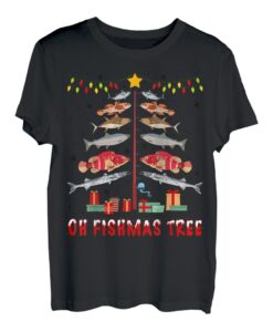 Oh Fishmas Tree Fishing Fisherman Weihnachten Xmas Funny T-Shirt