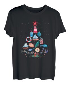 Ozean Weihnachtsbaum Merry Xmas Angeln Fischmann T-Shirt