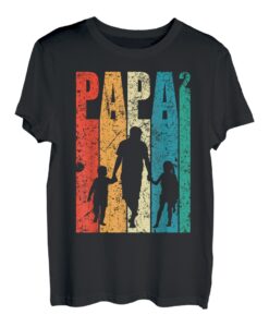 Papa Hoch 2 Dad Hoch 2 Kinder Zweifacher Papa Vatertag Retro T-Shirt