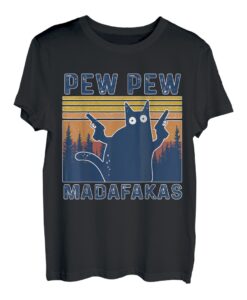 Pew Pew Madafakas Cat Crazy Vintage Retro Graphic T-Shirt