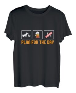 Plan for the Day Funny Motorcycle Adult Humour Biker T-Shirt, black