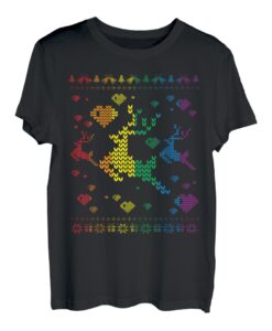 Rentier LGBT-Q Pride Ugly Christmas Pyjama Gay Rainbow Flag T-Shirt