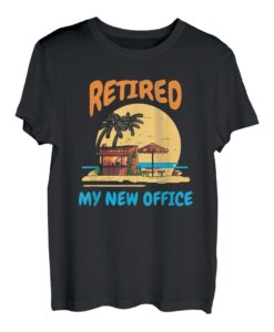 Retired - Sonnenuntergang-Strandszene mit Burgerhack - Mein neues Büro T-Shirt