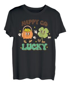 Retro Groovy St. Patrick's Day Happy Go Glücksbringer Kleeblatt T-Shirt