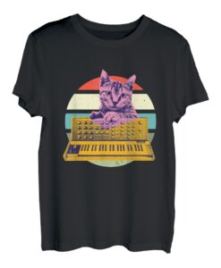 Retro Vintage Katze spielt Analog Synthesizer Techno Music T-Shirt