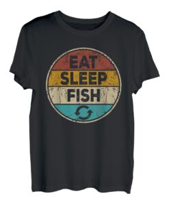 Retro Vintage Lustiger Angler Angeln Eat Sleep Fish Repeat T-Shirt