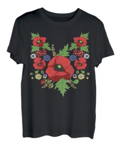 Rote Mohnblumen Blumen Vintage Ukrainischen Wyschywanka-Stil T-Shirt