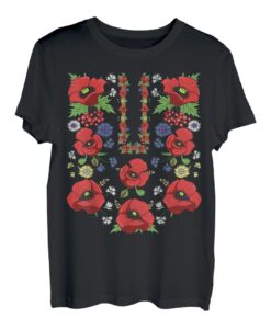 Rote Mohnblumen, Ukraine, niedliches Blumenmuster, ukrainischer Vyshyvanka-Stil T-Shirt