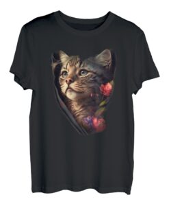 Schöne braune Katze mit rosa Blumen für Katzenliebhaber T-Shirt