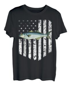 Schwarz-weiße amerikanische Flagge Bluefish 4. Juli Fisch T-Shirt