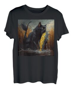 Schwarze Katze Angeln Mais auf dem Cob T-Shirt