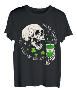 St. Patrick's Skelett Coffee Dead Inside But Feelin' Lucky T-Shirt