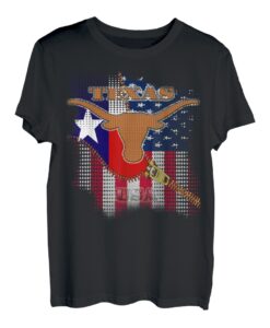 T-Shirt mit amerikanischer Texas-Flagge, Stier mit Hörnern, Texas-Hemd, Geschenk T-Shirt