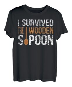 T-Shirt mit Löffelmotiv "I Survived The Wooden Spoon" aus Holz T-Shirt