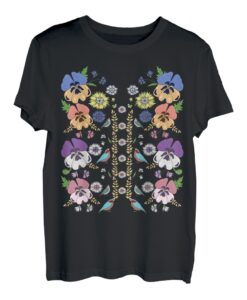 T-Shirt mit Stiefmütterchen und Vögeln, süßes Blumenmuster, ukrainische Vyshyvanka, Vintage-Stil T-Shirt