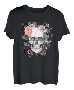 T-Shirt mit Totenkopf-Motiv, Rosen für Damen, Mädchen, Herren T-Shirt