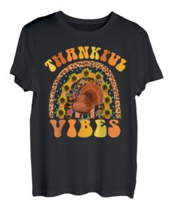 Thankful Vibes Regenbogen Truthahn Herbst Retro Groovy Thanksgiving T-Shirt