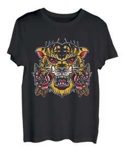 Traditionelle Tiger Blume Tattoo Flash Old School Edgy Inked T-Shirt