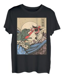 Vintage Retro Japanische Große Welle Katze VS Monster Geschenk T-Shirt
