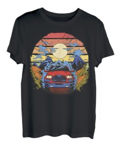 Vintage Retro Sonnenuntergang LKW fahren in den Bergen bei Nacht T-Shirt