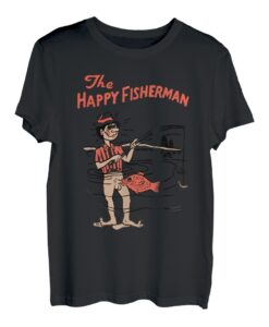 Vintage The Happy Fisherman 2022 Angeln Herren Kinder T-Shirt