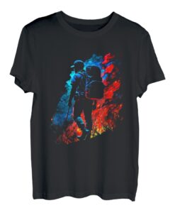 Wanderer Flammen Berge Wanderung Bergsteiger Retro Natur T-Shirt