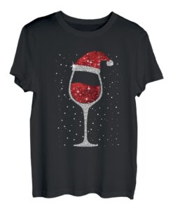 Weihnachten Mit Weinglas Glitzer Rotwein Hut Weihnachts T-Shirt