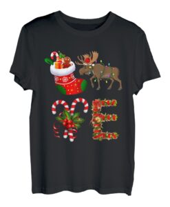 Weihnachtsmütze mit LED-Lichtern, Aufschrift "Love Moose Moose Christmas" T-Shirt