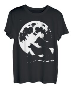 Wolf und Mond Silhouette Wölfe Spruch T-Shirt